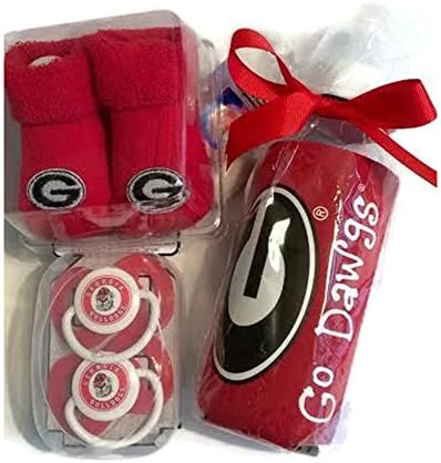 Georgia Bulldogs Baby Booties Gift Set Red - BPA Free Baby Bottle with UGA Koozie 2 Pacifiers Toxin-Free NCAA Licensed Collegiate Infant Socks Baby Bulldawgs