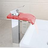 Shiratori Bathroom Basin Faucet LED,Water Power No Battery 3 Color Change Light Waterfall Spout Single Hand Washroom Sink Mixer Tap