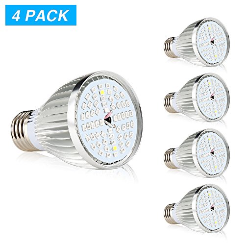 Haodude Led Grow light Bulb,60W Full Spectrum Led Grow light Bulb E26 Grow Plant Light for Hydroponics Greenhouse Organic,Pack of 4