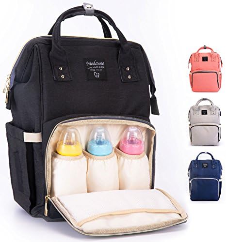 Diaper Bag Travel Backpack,Multi-Function Waterproof Nappy Bags for Baby Care, Stylish Mommy Dad Diaper Organizer, Large Capacity, including 2 In 1 Pacifier Clip and Silicone Teether Beads (Black)
