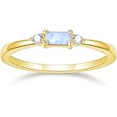 SHINYSO 14K Gold Plated Wedding Bands for Women Baguette Opal Ring Cubic Zirconia CZ Pave Thin Stackable Anniversary Rings for Her Size 4-10