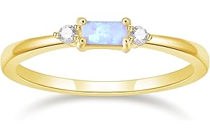 SHINYSO 14K Gold Plated Wedding Bands for Women Baguette Opal Ring Cubic Zirconia CZ Pave Thin Stackable Anniversary Rings for Her Size 4-10