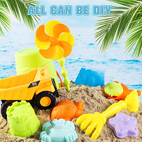 3 otters Beach Sand Toys Set, 28PCS Kids Beach Toys Sand Toys for Toddlers Beach Bucket Truck Mesh Bag for Summer Outdoor Beach Fun