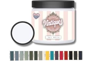 Vintiques Chalk & Mineral Paint plus color card, Matte Finish- Easy Application for DIY Projects - Furniture, Wood, Metal, Home Decor and More, Veil White, 8oz