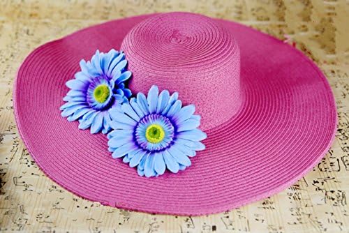 Light Board New Retro Flowers Large Brimmed Straw Sun Hat Summer Sun Sun Hat Ms. Rose Blue Flower