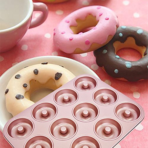 Rose Gold 12-Cup Non-stick Carbon Steel Multi-shape Cake Baking Pan for Donuts Cheesecake Muffin Quiche