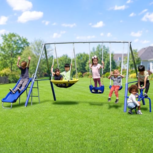 Sportspower Taylor 700lbs Galvanized Metal Swing Set for Kids for Backyard & Ou…