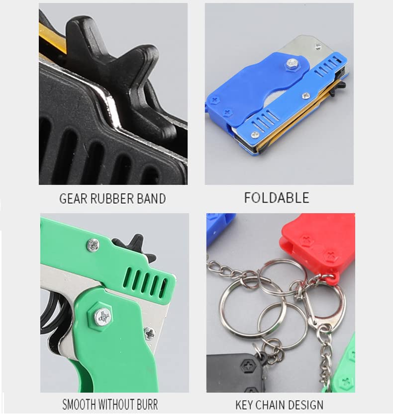 Kids Toys Cool Keychain Mini Metal Folding Rubber Launcher Toy with 60 Elastic Rubber Bands for Outdoor Activities (Black)