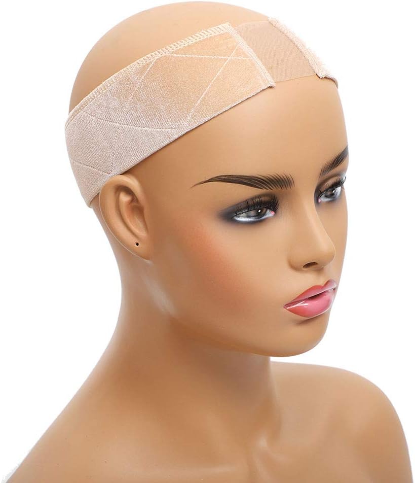 Flexible Lace Wig Grip Band Velvet Wig Comfort Headband Head Hair Band Women Hair Scarf with Adjustable Hook and Loop Fastener (Beige)