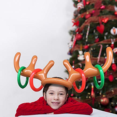 Browill [2+8] Inflatable Antler Ring Toss, Reindeer Ring Toss Stocking Stuffers for Christmas Party Games Funny Gifts Under 10 Dollars Pin The Nose on Rudolph Kids Adults Family & Office Party Favors
