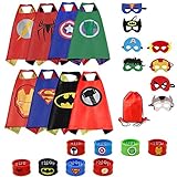 Dress up Costumes 8-Pack Cartoon Satin Capes Set with Felt Mask,Slap Bracelets and Exclusive Bag for Kids Boys (8pcs+Capes)