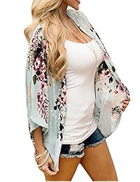 Zexxxy - Kimono de gasa transparente con estampado floral para mujer