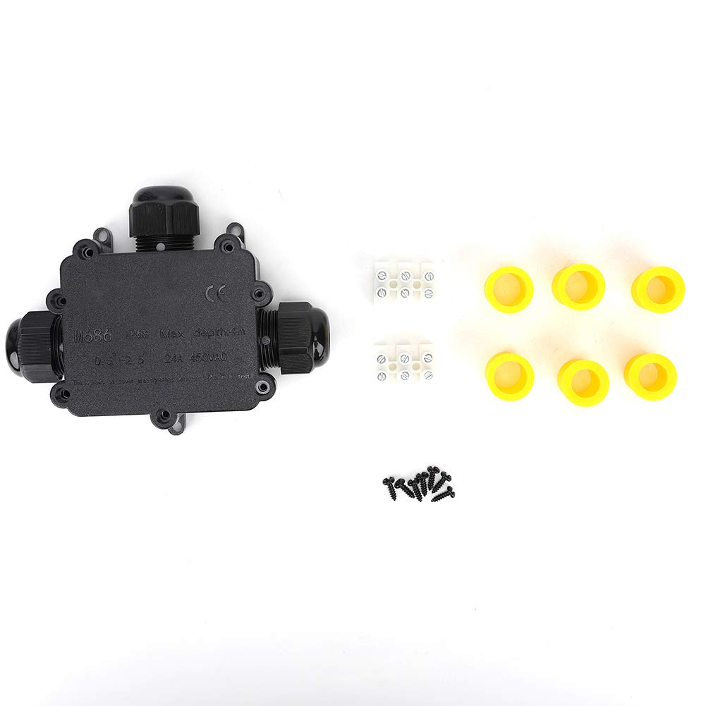 Waterproof Junction Box,IP68 Plastic Dustproof Outdoor 3-Way Electrical Junction Box,Universal Cable Connector,for street lights underwater lights, etc(T Type)