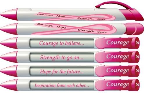 Greeting Pen Courage Breast Cancer Awareness Pens with Rotating Messages, 6 Pen Set (36351) by Greeting Pen