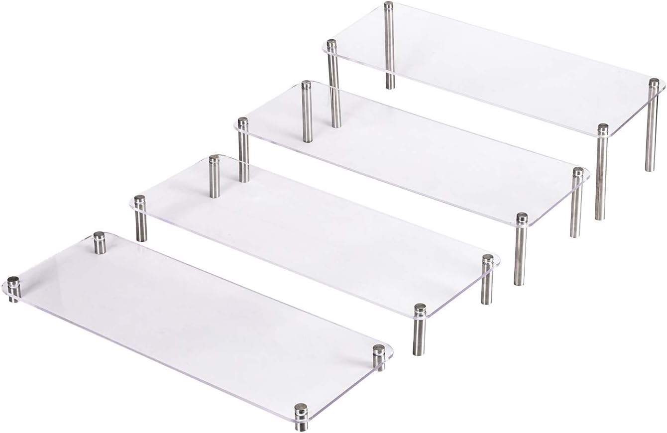 IHOMECOOKER 4 Tier Square Clear Acrylic Display Riser Cupcake Stand Pops Figures Riser Shop Display 5" W12 L