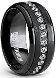 Black Titanium Men's Eternity Wedding Band Ring with Clear Round Cubic Zirconia 9mm