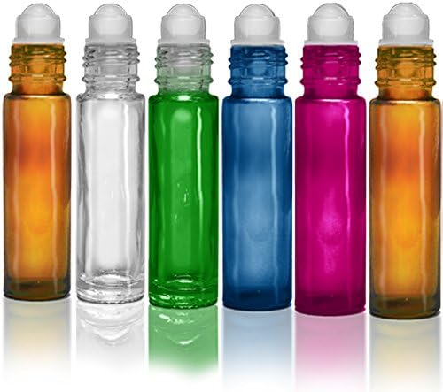 Everything4Oils 6 Pack 10 ml Glass Bottles with Resin Rollerballs-Assorted