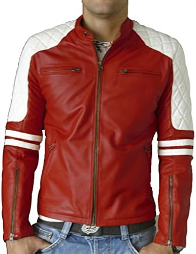Pristine Leather Men's Biker Genuine Sheep Leather Slim Fit Bomber Party Jacket Small Red