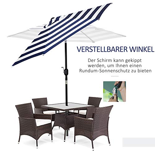 Outsunny Sonnenschirm Gartenschirm Terrassenschirm Gestell Stahl im Freien Blauer Streifen Ø230 x 216 cm – Bild 5