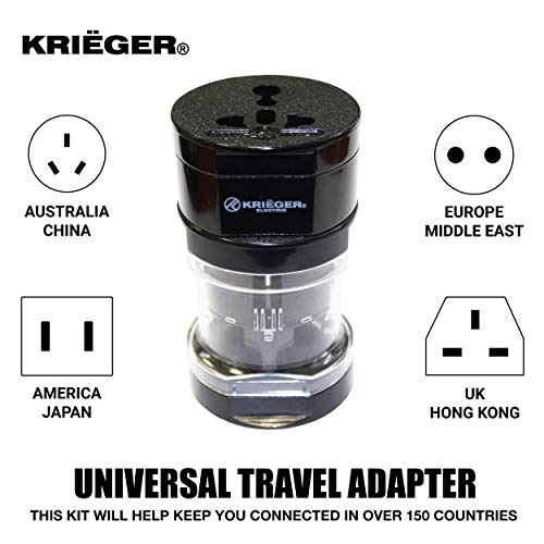 KRIGER Small Size Worldwide International Travel Plug Adapter Kit- 150+ Countries