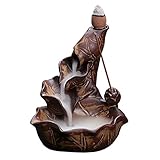 OCIOLI Ceramic Incense Burner Backflow Cones Sticks Holder Porcelain Lotus Pond Censer (Brown)
