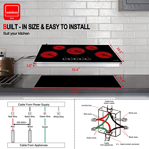 36 Inch Electric Cooktop, GASLAND Chef CH90BS Radiant Cooktop, Builtin