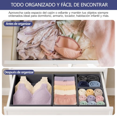 Niviy Organizador Armario 8 Piezas Caja Organizadora Ropa Gris Oscuro | Tela no Tejida Organizadores Plegables para Cajones y Estanterías para Ropa, Calcetines, Ropa Interior