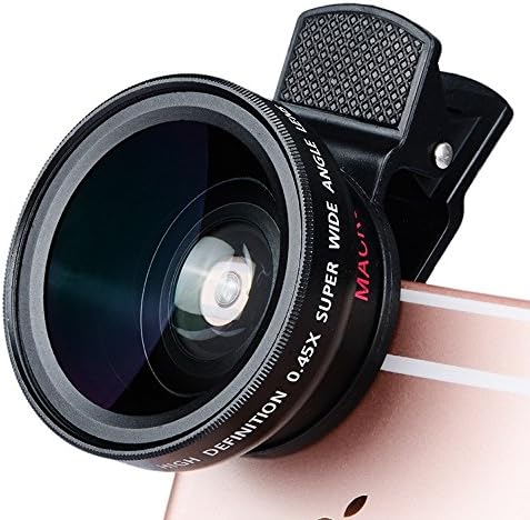 Cell Phone Camera Lens, Poloda Universal Professional HD Camera Lens Kit for iPhone 7 / 7 Plus / 6s Plus / 6s / 6, Android Phones (0.45x 140°Wide Angle Lens, 12.5x Super Macro Lens)
