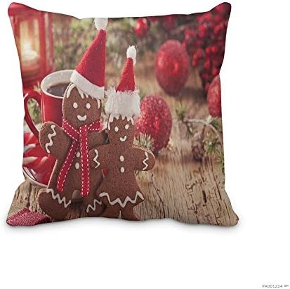 18x18inch pillow Cover Two Side Pattern Throw Pillow Case Holiday Christmas Ornaments Santa Hat Cookie Gingerbread Pillow Shams