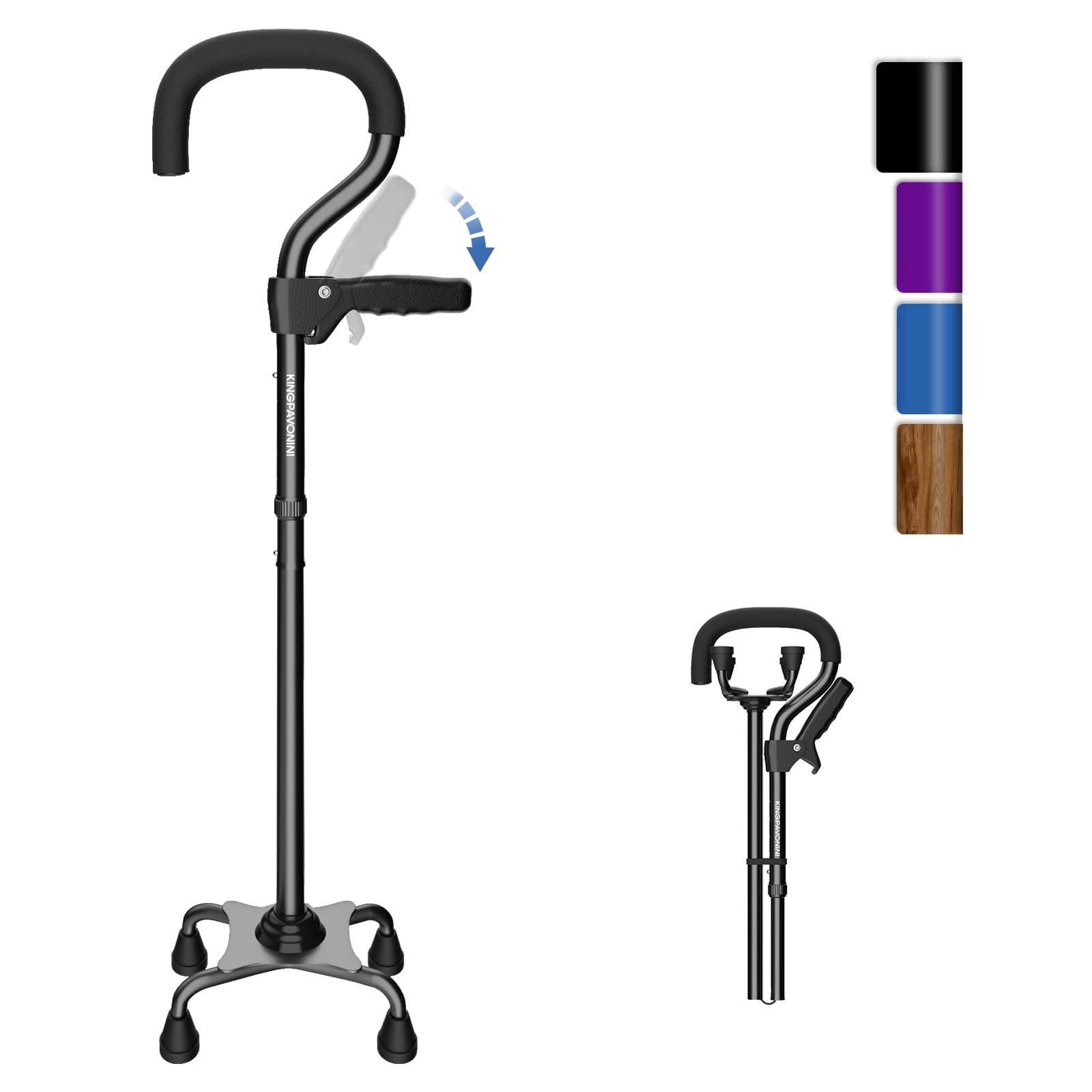 Photo 1 of KingPavonini Canes for Women/Men with Second Handle, Foldable & Adjustable Walking Cane with 4-Pronged Base, Quad Cane for Stability, Standing, Balance, Leg Surgery Recovery