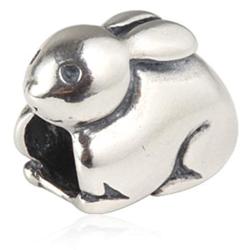 925 Sterling Silver Lucky Rabbit Charm Animal Charm Pet Charm Birthday Charm Christmas Charm for Pandora Charm Bracelet (A)