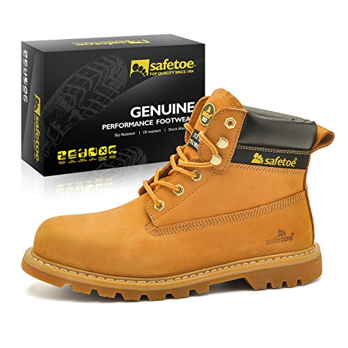 SAFETOE Safety Boots For Men Work Shoes- M8173 Women Wide Width Steel Toe Slip Resistant Leather Safety Shoes