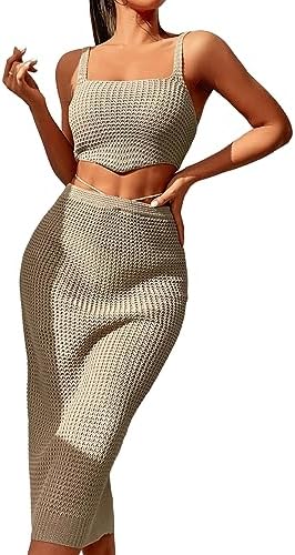 GORGLITTER Women's Piece Crochet Crop Tank Top and Slit Thigh