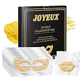 24K Gold Collagen Eye Treatment Masks, 10 Pieces Rejuvenating and Firming Eye Pads for Dark Circles, Puffiness, Wrinkles and Fine Lines, with Exclusive Collagen Lip Masks for Plumping Lips As Bonus