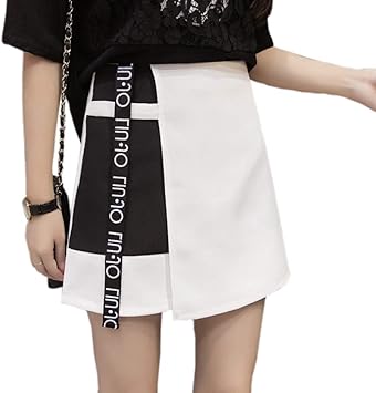 DAHDXD Estilo de la Moda Coreana Mujeres Remiendo Carta Impresa Faldas Mujer una línea Anti-luz Faldas de Cintura Alta: Amazon.es: Deportes y aire libre