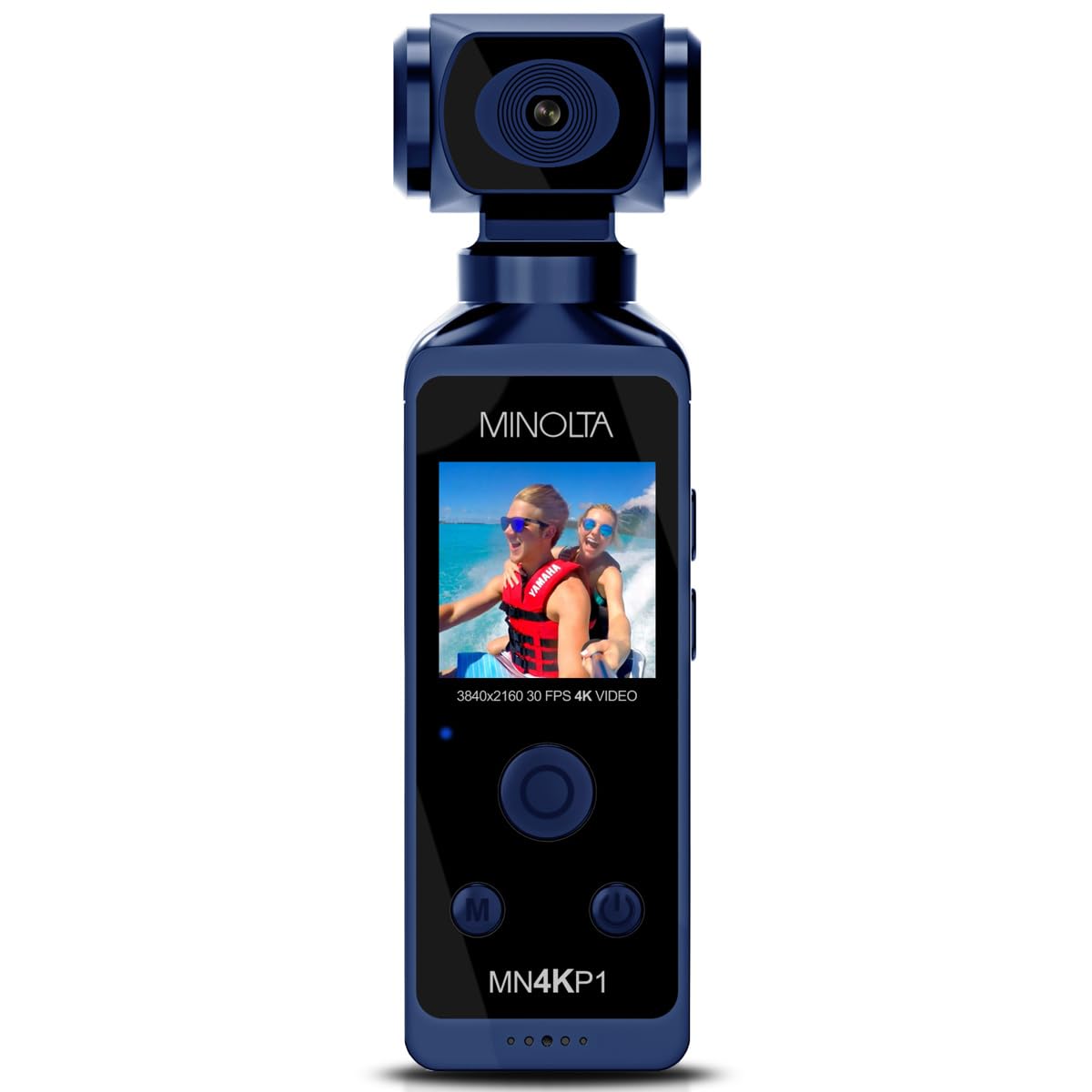 Photo 1 of Minolta 4K Ultra HD Pocket Camcorder – WiFi Enabled Action Camera with 16MP Photos, 170° Wide Angle Lens, 270° Rotating Head, Slow Motion, 1.3-inch Display - 16GB Card & Waterproof Case (Blue)