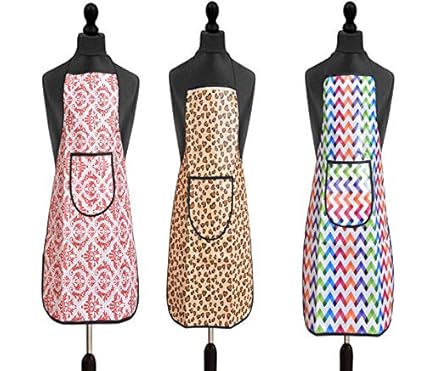 FURNISHING KINGDOM Modern PVC Waterproof Kitchen Apron with Front Pocket Apron Combo Set of 3