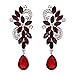 BriLove Women's Wedding Bridal Dangle Earrings Bohemian Boho Crystal Flower Chandelier Teardrop Bling Jewelry Ruby Color Silver-Tone