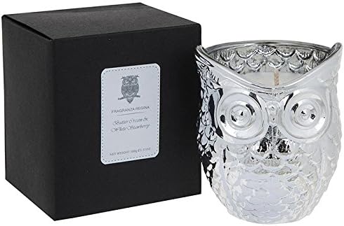 Silver Owl Shaped Candle Holder 9 CM with Butter Cream and White Strawberry Scented Candle