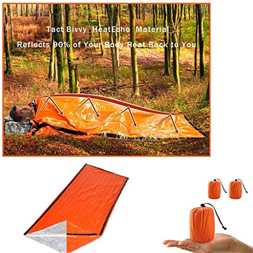 WoCoo 3PC Compact Ultra Lightweight Sleeping Bag Waterproof/windproof/warm first aid kit Emergency Blanket Liner Bags,Survival Gear Kit(Orange)