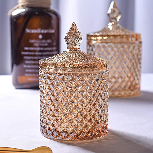 Rainie Love Home Basic Food Storage Organization Set-Amber Crystal Diamond Faceted Jar with Crystal Lid,Suitable as A Candy Dish,Cookie Tin,Biscuit Barrel,Decorative Candy Jar-16 OZ-Large - Thumbnail 4