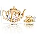 Matashi 24K Gold Plated Miniature Teapot and Teacup Ornaments Set Crystal Studded Perfect Hostess Gift, for Mom, Grandmother, Girlfriend