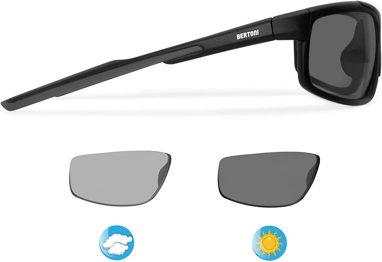 BERTONI Photochromic Sports Cycling Running Golf Wraparound Windproof Sunglasses - Antifog Lens - Adjustable Nose F180