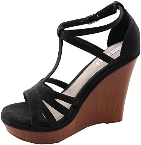 Elegant Footwear Women's T-Strap Open Toe Platform Wedge Sandal,8.5 B(M) US,Black