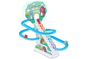 Miracland Electric Stair Climbing Dinosaur Slide Toy with Music & Lights and 6 Little Dinos