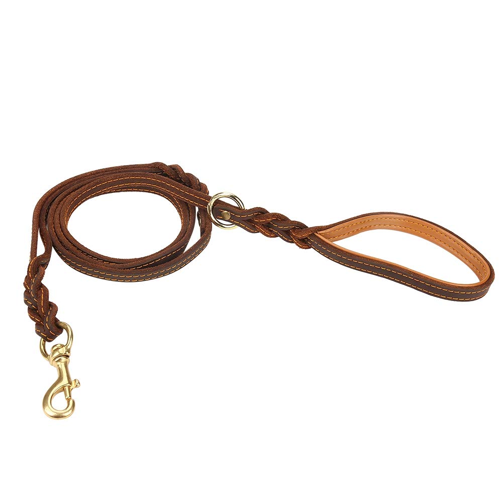 Braided Brown Leather Dog Lead 6ft Strong Pet Trainning Leads Leash for Small to Large Dogs Running, Walking, Hiking