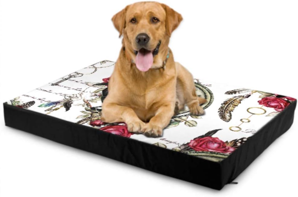 Soft Large Dog Bed Black Crow Red Rose And Vintage Clock Feather Cushions For Dogs Dog Matting Waterproof 76 X 51 X8cm With Zipper Removable Cover For Dogs & Cats