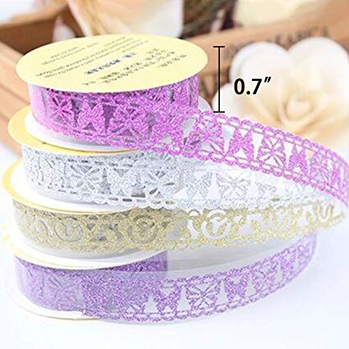 Washi Tape,Lace Pattern Glitter Bling Self-Adhesive Tape,Diamond Washi Tape Masking DIY Scrapbooking Lace Tape Sticker 6 Roll Color Random