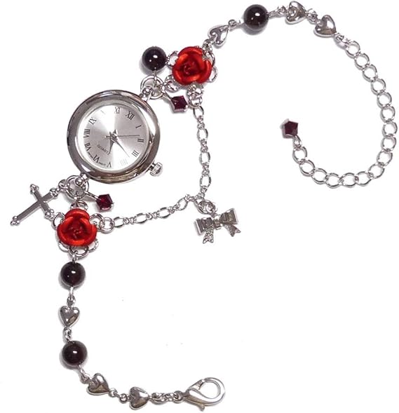 Amazon ガーネット 腕時計 天然石 パワーストーン ブレスレット ウオッチ 可愛い キラキラ アクセサリー レディース 女性用 薔薇 バラ ローズ ばら 赤 レッド レディース腕時計 腕時計 通販
