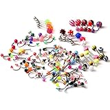 Lot of 105 Assorted 21 Styles Tongue Lip Navel Belly Eyebrow Rings Bars Barbell Body Jewelry Piercing Kit